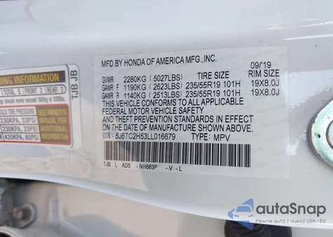 2020 Acura Rdx Technology Package from USA, damaged, VIN 5J8TC2H53LL016679